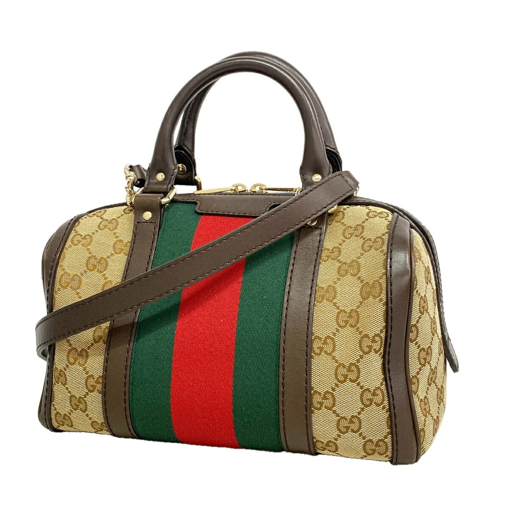 Gucci GG Canvas Sherry Line Handbag 269876 Brown Champagne 2-way Bag for Women